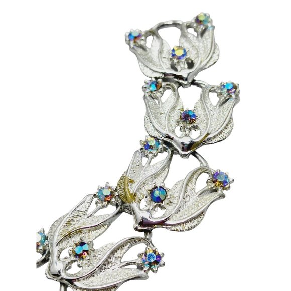 Vintage Wide Silvertone Ab Rhinestone Bracelet (A1068) - Picture 2 of 4